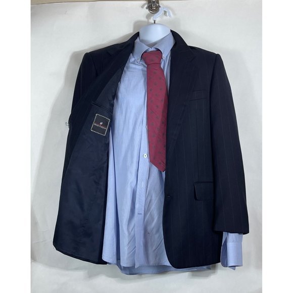 Hickey Freeman‎ Navy Stripped Wool 2 Button Blazer Mens 39R - Picture 1 of 8